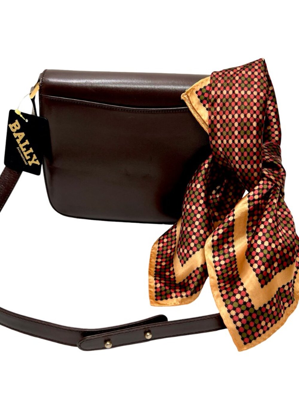 NEW Classic Evening Bally Shoulder Bag Brown Leather +100% Silk Scarf(9 - Picture 14 of 16